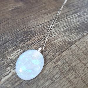⭐2/$20 "Moonstone" White with blue shimmer glass pendant